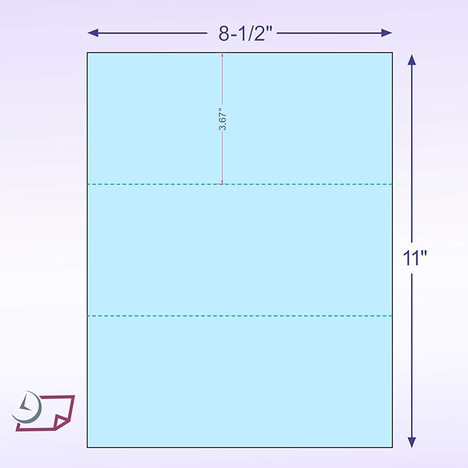 NextDayLabels - Pack of 500 Sheets, 8-1/2 x 11" Letter Size Perforated Paper (Blue, Perf @ 3-2/3" and 7-1/3")