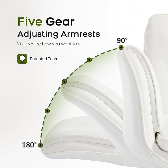 Criss Cross Chair with Armrests & Wheels, PU Leather Vanity Chair, Comfortable Adjustable Swivel Computer Office Desk Chairs for Home, Make Up, Bed Room (White)