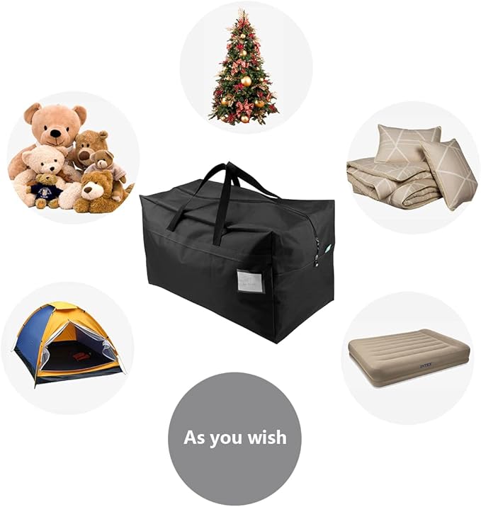 AMJ 2 Pack Extra Large Moving Bags with Zippers & Carrying Handles, Heavy-Duty Storage Totes for Space Saving, Black Moving Totes