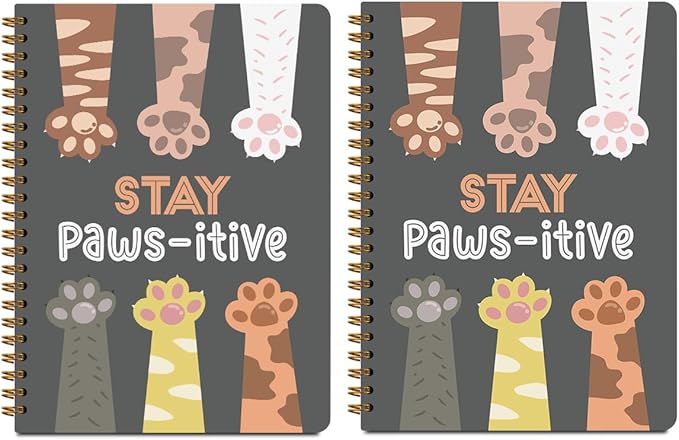 2 Pcs Cute Pet Spiral Notebook - Stay Pawsitive, Cats Claw Notebook College Ruled, Journaling for Work, Note Books Home College Office Supplies Gatos Cat Lover Gifts for Girls Teens Colleagues