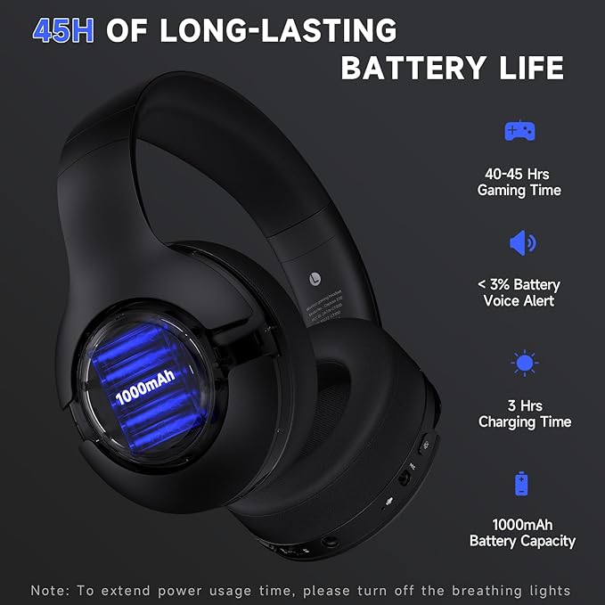 Gtheos Wireless Gaming Headset for ps5, ps4, Elden Ring, PC, Mac, Switch, Bluetooth 5.3 Gaming Headphones with Noise Canceling Microphone, 45H Battery, RGB Light, Black