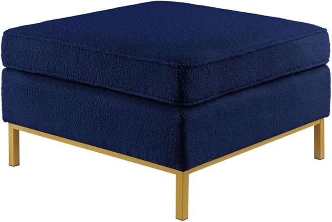 24KF Large Square Couch Ottoman for Living Room, Upholstered Teddy Fabric Padded Cushion Ottoman Table,Large Foot Rest,5088-Teddy Navy