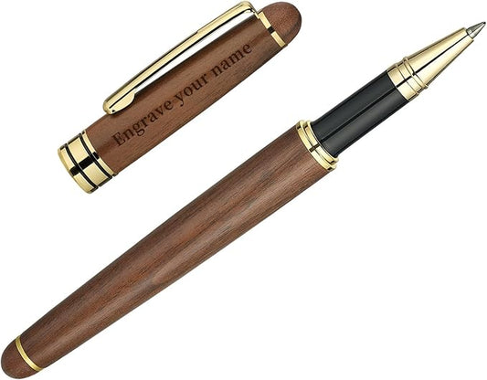 BEILUNER Luxury Personalized Wood Ballpoint Pen Writing Set,Walnut-Elegant Fancy Nice Gift Pen Set for Signature Executive Business Office Supplies - Christmas Gift Boxed with Extra Refills (Black)