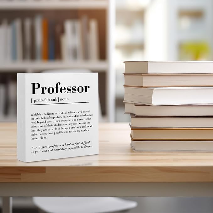 Professor Definition Office Supplies Rustic Desk Decor White Wooden Box Sign Motivational Appreciation Gifts for Professor Teacher Mentor Farmhouse Wood Plaque Thank You Gifts Home Shelf Decorations