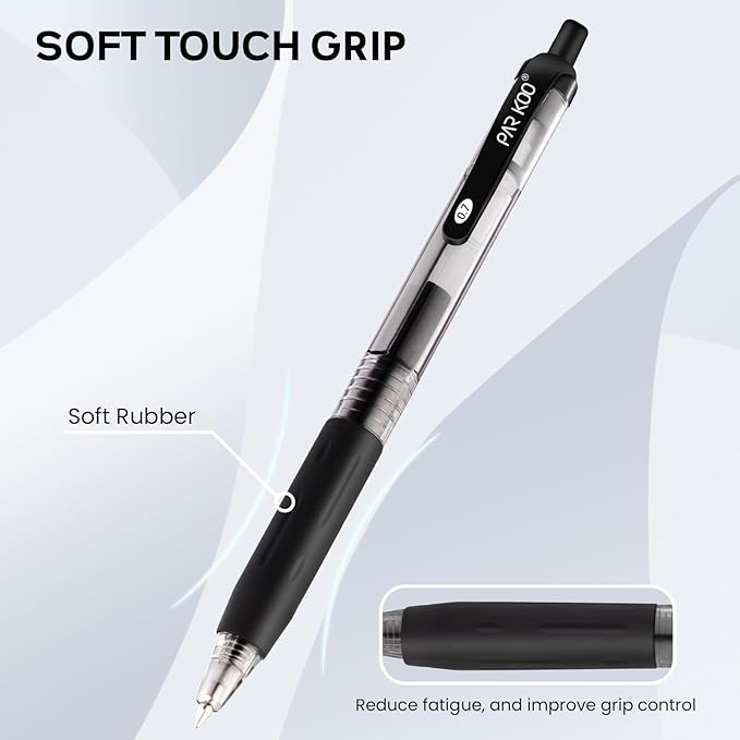 ParKoo Black Gel Pens, 70 Pack Quick Dry Retractable Medium Point 0.7mm Rollerball Gel Ink Pens Smooth Writing with Comfort Grip for School Office Home