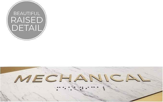 Mechanical Sign with Braille/Small Business Easy Adhesive Mount Door and Wall Sign / 3" x 9" Light Marble Design