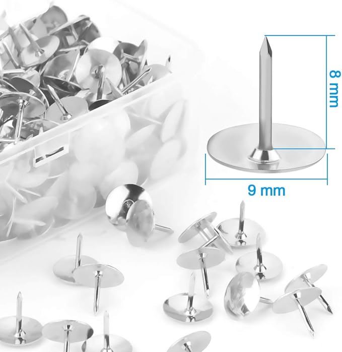 Yalis Thumb Tacks 500-count, 3/8-inch Steel Roundness Push Pins Office Tacks for Corkboard (Silver)