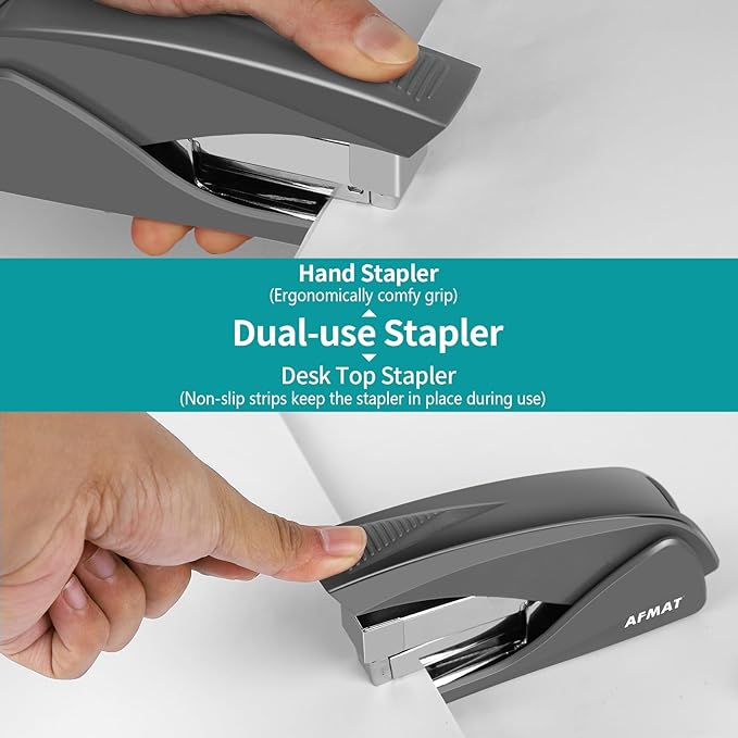AFMAT Effortless Stapler for Desk, 50 Sheet Desktop Stapler, Ergonomic Office Staplers, One Finger Touch Stapling, Built-in Staple Remover, Portable & Space Save Size, Good for Home & Office