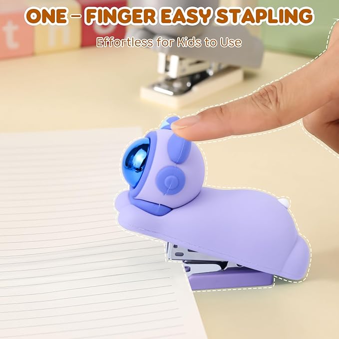 Honagu Cute Stapler, Cartoon Stereoscopic Silicone Stapler, Labor-Saving Office Supplies, Desktop Stationery Gift for Students Kids (Purple)