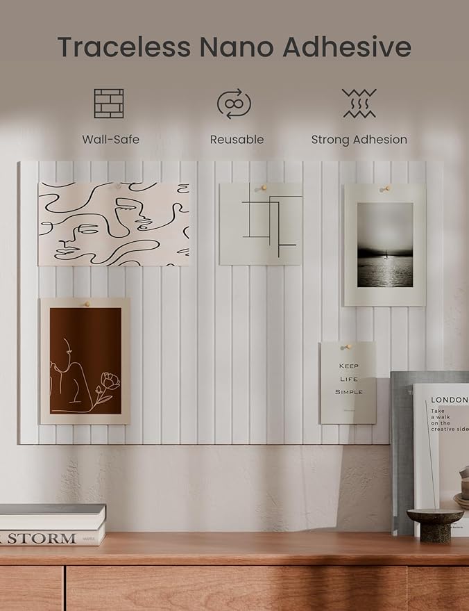 Bumusty Large Cork Board Alternative-36 x24 Felt Bulletin Board Tiles, with 30 Pushpins, 40 Adhesive Tabs, 6-Pack Slat Wall Paneling, Cork Boards for Office Push Pin Board Felt Board-Milky White