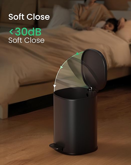 Cesun Black Bathroom Trash Can with Lid, 1.3 Gallon Small Garbage Can with Foot Pedal, Metal Round Wastebasket for Bathroom, Bedroom, Office, Matte Black