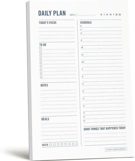 Daily Planner Notepad with Hourly Schedule - ADHD Planner, Time Block Planning Pad, Desktop To Do List, College Supplies - 6 x 9” - 50 Undated Sheets