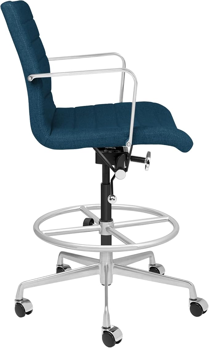 Laura Davidson Furniture SOHO II Ribbed Drafting Chair for Standing Desks, Standing Desk Chair - Ergonomically Designed, Draft Height, Arm Rest & Cushion, Made of Poly-Cotton Fabric,Dark Blue Fabric
