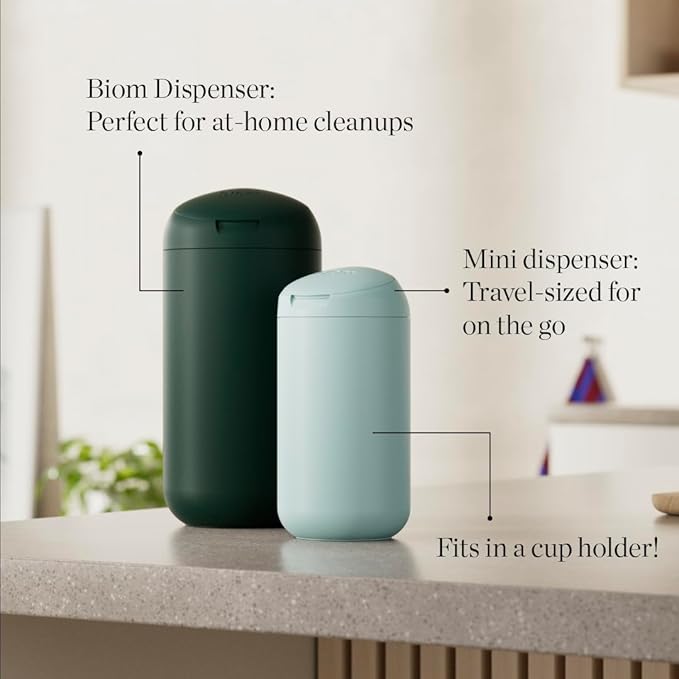 Biom Biodegradable Hand Sanitizing Mini Wipes 8-Pack Refill Kit - Kid-Safe | Plant-Based Hand Wipes for Home & Travel | Natural, Non-Toxic Wet Wipe with Aloe for Soft Skin | Eucalyptus Chill