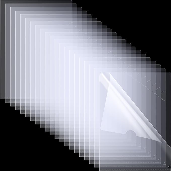 100 Pcs L-Type Plastic Folders for Documents, Clear File Folders Letter Size A4 Paper, Ideal for Home, Office Supplies, College Essentials