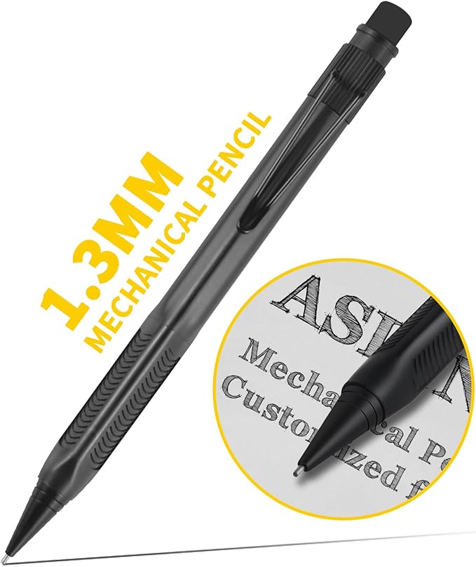 ASINNO 1.3 MM Mechanical Pencil, Weatherproof 2B Dark Lead, Heavy Duty Mechanical Pencil Woodworking Pencils with 20 Lead Refills and 4 Erasers, for Outdoor Marking Drafting Drawing Sketching