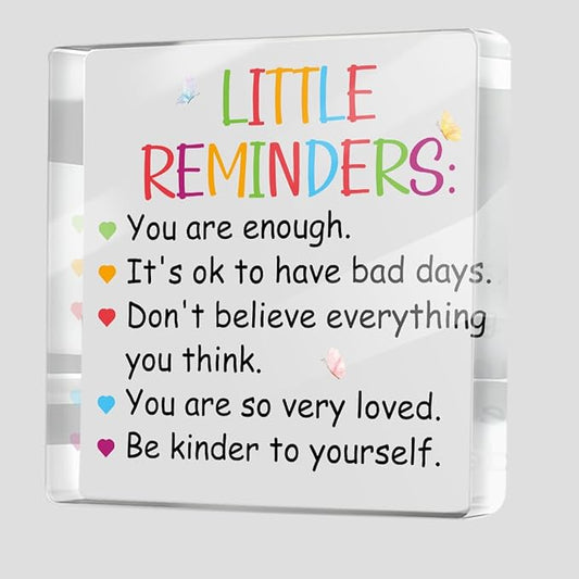 Positive Affirmation Gifts for Women Men Friends, Motivational Reminder Desk Acrylic Sign 4X4 Inch, Little Butterfly Pattern Desk Decorative Signs for Table Top Cubicle Room Office