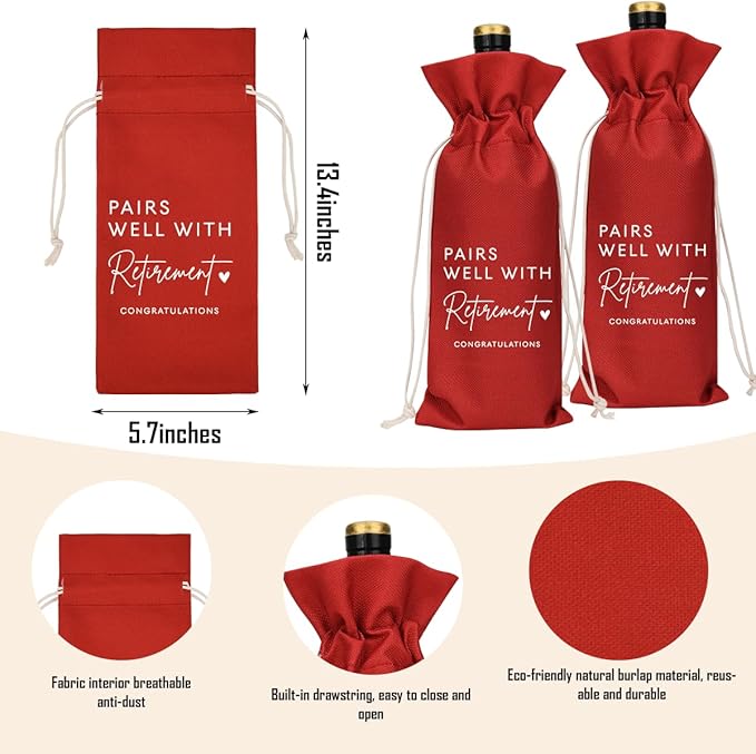 XFW Red Retirement Wine Bag Retirement Gifts for Women Men Farewell Gifts for Coworkers Going Away Gift for Friends Boss