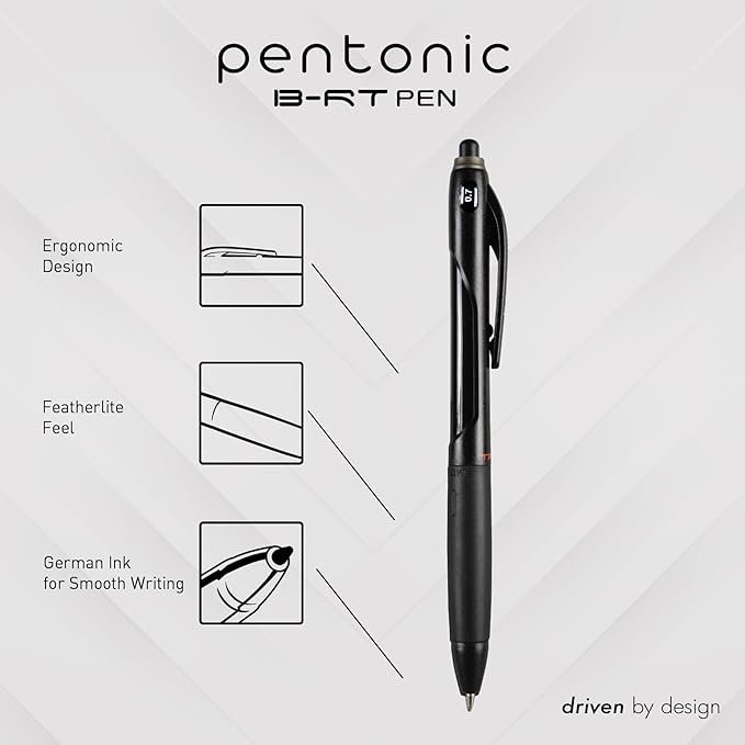 Pentonic BR-T Retractable Ballpoint Pens, 18 Count, Black Ink, 0.7 mm Fine Point, Smooth Writing For Journaling, Office & School (PEN12124)