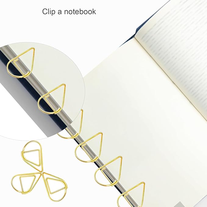 150 Pcs Small Gold Paper Clips Cute Paperclips Decorative Waterdrop Clips Basic Office Supplies for Photo Wedding Invitations