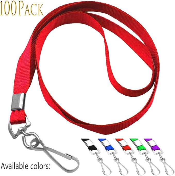 Beebel Red Lanyards 100 Pcs Lanyard for Id Badges Flat Lanyard with Badge Clip with J-Hook