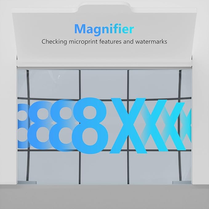 Portable Counterfeit Bill Detector with 8X Magnifying, 2 LED UV Light, Large Watermark Area for Money, IDs and Credit Cards