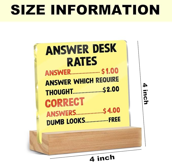Funny Office Gifts for Coworkers, Boss Gifts, Answer Desk Rates Acrylic Plaque, Gag Gift for Boss Employee, White Elephant Gift Office Desk Signs Decor, Funny Gifts for Women Men Manager Coworkers