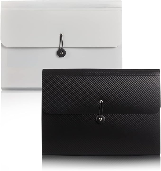 Expanding File Folder with 13 Pockets,Polypropylene, 12.99" x 9.45" x 1.1"for Work, School, Home, Office, Blackwhite(2Pack)