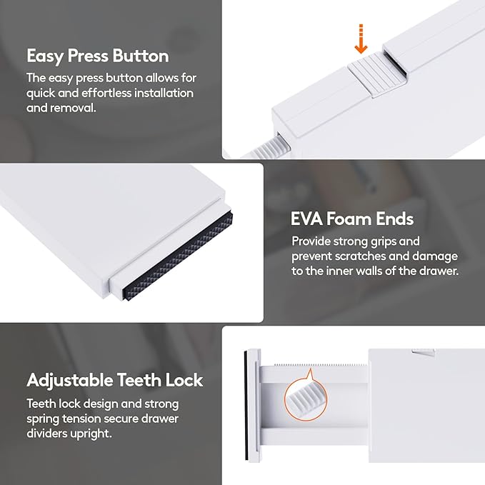 Lifewit 4 Pack Drawer Dividers 4" High,11-17" Adjustable Dresser Drawer Organizers for Clothes, Expandable Dresser Separators in Bedroom/Bathroom/Kitchen/Vanity/Office Organization and Storage, White