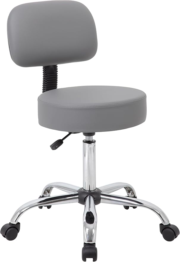 Boss Office Products Be Well Medical Spa Professional Adjustable Drafting Stool with Back, Grey (B245-GY)