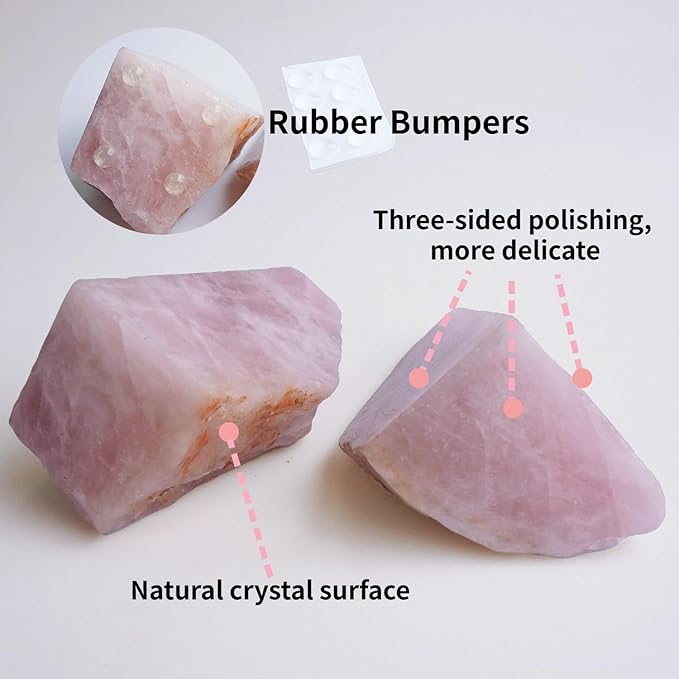 Natural Rose Quartz Bookends with Rubber Feet 3-4Lbs Heavy Duty Non-Slip Pink Crystal Bookends | Raw & Polished Stone | Healing Office Decor Gift