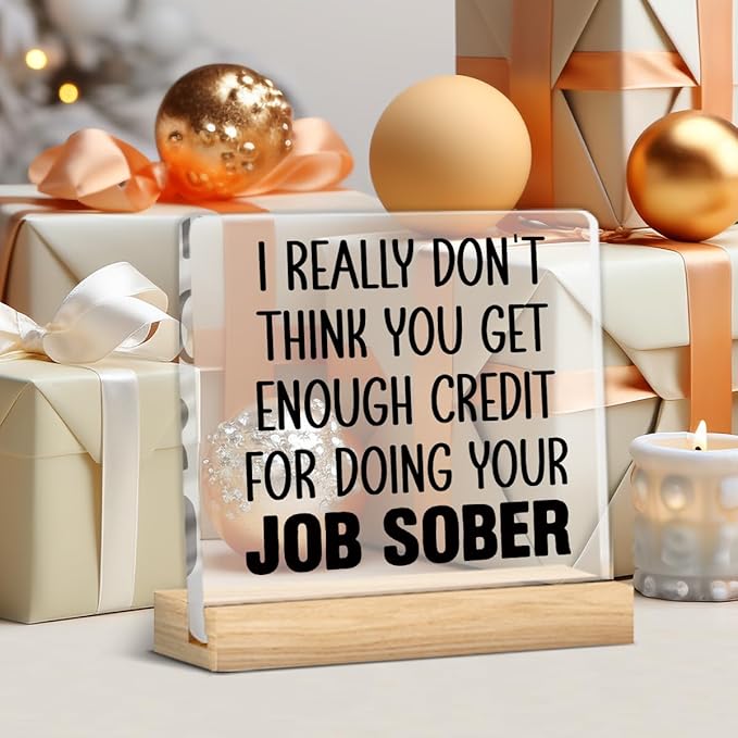 Funny Gifts for Coworker Boss, Humor Coworker Gifts for Women Men, I Really Don't Think You Get Enough Credit for Doing Your Job Sober Acrylic Desk Sign Decor