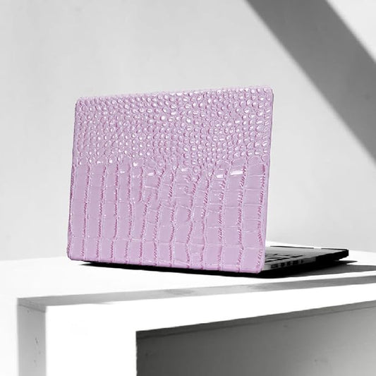 KEROM Compatible with Crocodile MacBook Air 15 Inch Case 2025 2024 2023 M4 M3 M2 A3241 A3114 A2941, Textured Elegant Luxury Aligator Skin Snakeskin PU Leather Hardshell & Keyboard Cover, Lilac