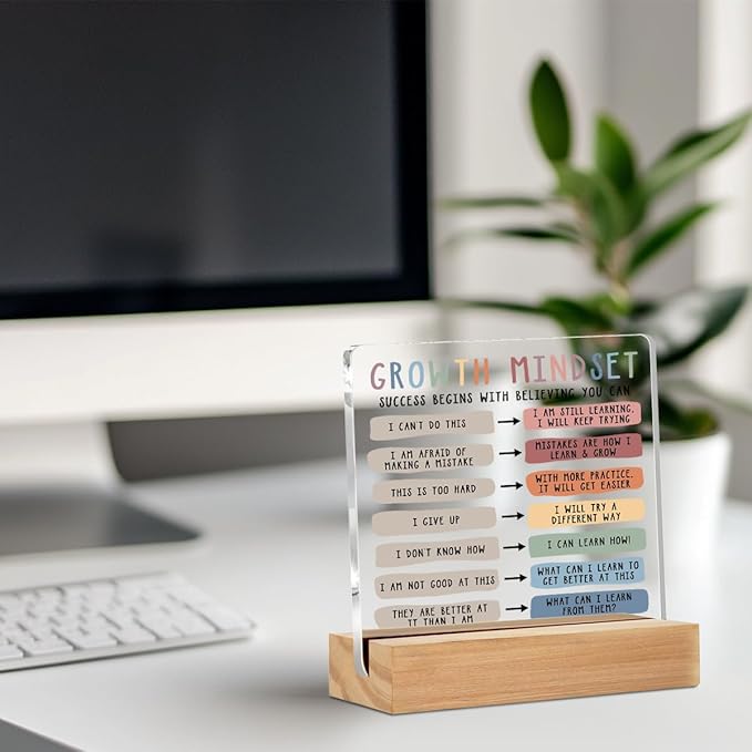 Christmas Thank You Gifts, Growth Mindset Table Desk Decors, Positive Affirmations Acrylic Sign, Inspirational Gifts for Women, Counseling Room Therapy Office Home Classroom Bedroom Decor