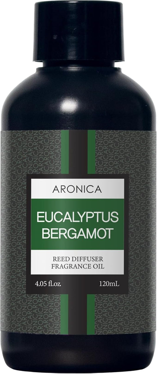 Aronica Reed Diffuser Refill 120ml_Eucalyptus & Bergamot Scent, Home Fragrance Replacement Scent Oil, Non-Toxin Natural Fragrance for Oriental Incense Sticks