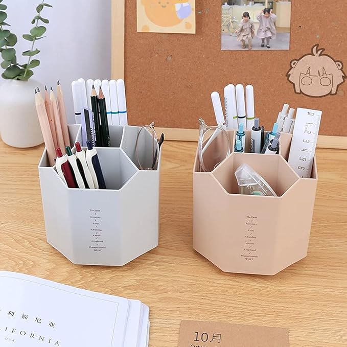 Pencil-holders , Multi-Functional, Storage Rack for Office Art Supplies , Rotating , School Supplies Organizer for Pen, Colored Pencil, Desktop Storage Box in Classroom & Art Studio ,Grey