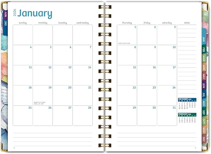 HARDCOVER 2026 Planner, 5.5"x8": 14 Months (November 2025 - December 2026), Daily Weekly Monthly Planner, Yearly Agenda, Bookmark, Pocket Folder and Sticky Note Set (Watercolor Butterflies)