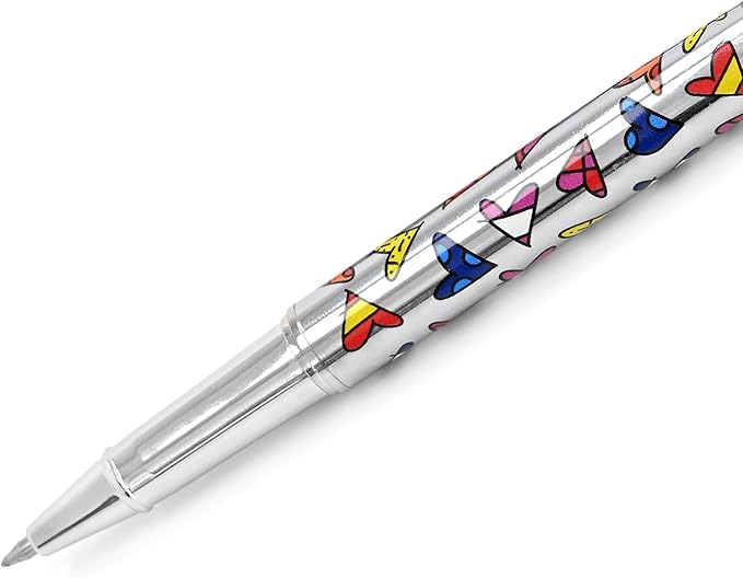 Britto Premium Rollerball Pen - Extra Fine Point with 0.5mm Premium-Grade Refillable Liquid Black Ink, Smooth Precision Writing & Quick Drying Pen for Journaling (Japanese, Hearts Silver)