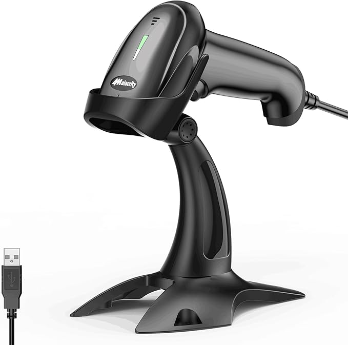 Alacrity 1D 2D Barcode Scanner with Adjustable Stand Handheld Handsfree USB QR Barcode Reader Wired Plug and Play Automatic Scanning Available CMOS Image Bar Code Reader
