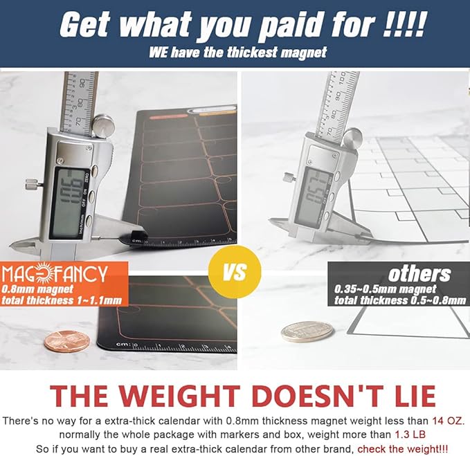 MAG-FANCY Magnetic Calendar for Refrigerator Black Weekly Planner Dry Erase Calendar Chalkboard Semi-Gloss Planning Board 6 Fine Tip Wet Erase Markers & Mounts for Wall Hanging