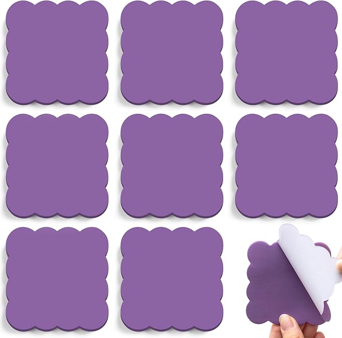 Eaasty 8 Pack Scalloped Sticky Notes Bulk Christmas Cute Self Sticky Note Pads Multi Color Bright Vintage Note Pads or School Office Supplies 240 Sheet(3" X 3",Purple)