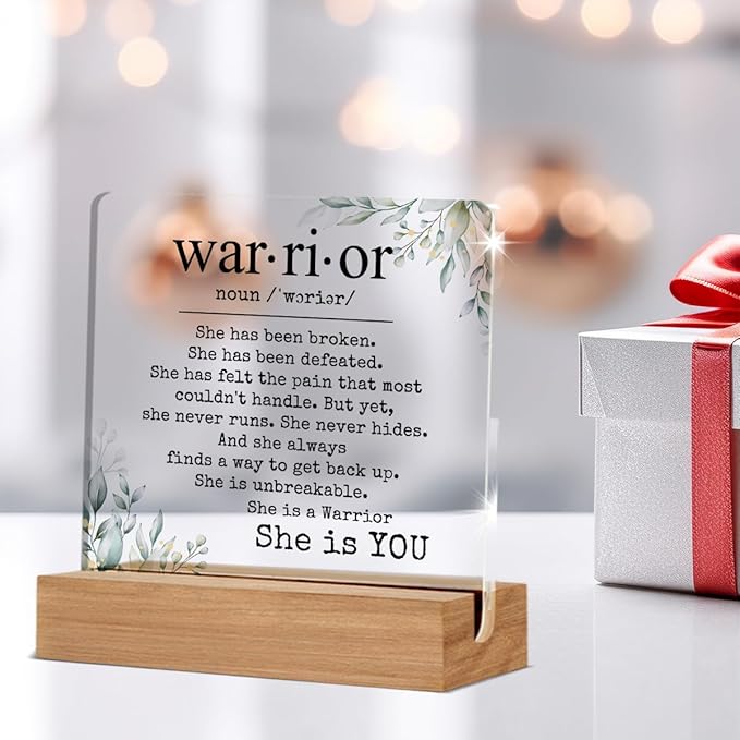 Inspirational Cancer Survivor Gifts for Women Mom, Breast Cancer Gifts for Woman, Warrior is You Home Decorative Signs Plaque for Desk