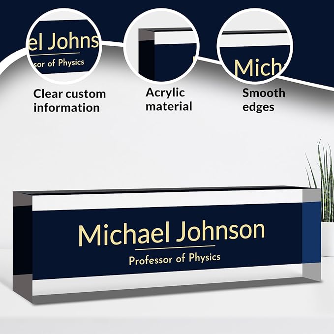 Desk Name Plate Personalized, Custom Name Plate for Desk, Acrylic Desktop Accessories, Office Gift & Decor for Women Men, Teacher Nurse Boss Employee Appreciation Gifts