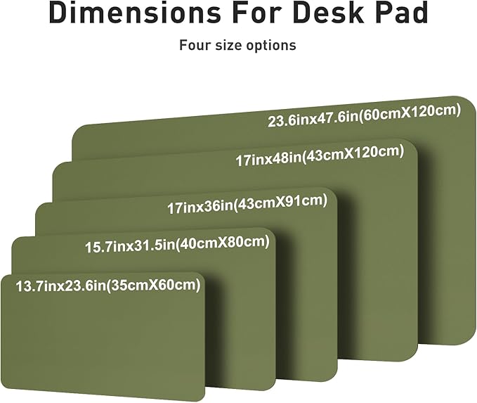 Aothia Faux Leather Desk Mat – Large Mouse Pad, Non-Slip PU Leather Blotter, Waterproof Writing Surface for Office and Home (Olive Green, 47.2" x 23.6")