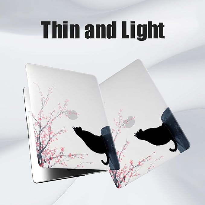 DTangLsm for MacBook Air 13 inch Case 2025 2024-2022 M4 M3 M2 A3240 A3113 A2681, Cute Plastic Hard Shell Cover for MacBook Air 13.6 inch Case Cat Mac Book Air M4 Cover+Keyboard Skin, Black Cat Flowers