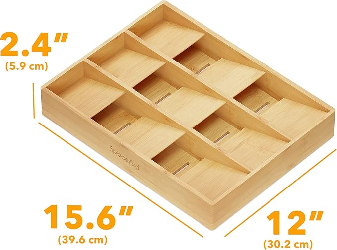SpaceAid Bamboo Silverware Drawer Organizer (Need 3" Deep Drawer), Kitchen Utensil Tray Holder Organizer for Flatware, Cutlery, Spoon and Knives Storage Organization (9 Slots)