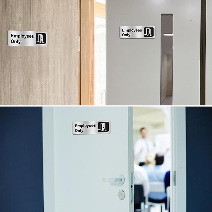 Faittoo Employees Only Sign, (8 Pack) 9 X 3 Inch Informative Aluminum Sign with Symbols, Fade Resistant, Use for Door of Office/Business, Easy to Install