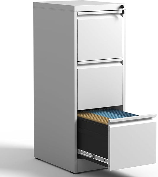 3 Drawer File Cabinet with Lock,Metal Filing Cabinets for Home Office,Steel Vertical File Cabinet,Heavy Duty Metal Storage Cabinet for A4/Letter/Legal Size Files,Assembly Required
