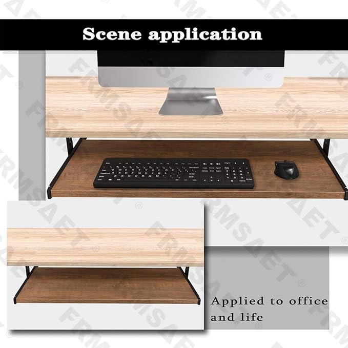 FRMSAET Furniture Accessories Office Product Suits Hardware 20/24/30 inches Keyboard Drawer Tray Wood Holder Under Desk Adjustable Height Platform. (24 inches, Brown)