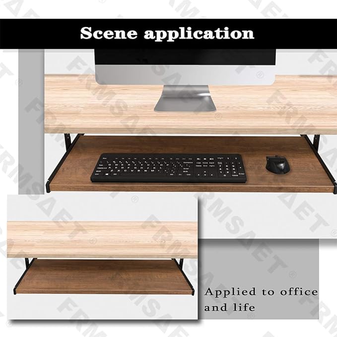 FRMSAET Furniture Accessories Office Product Suits Hardware 20/24/30 inches Keyboard Drawer Tray Wood Holder Under Desk Adjustable Height Platform. (30 inches, Brown)